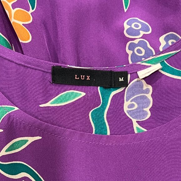 LUX Silk Baby Doll Mini Dress, Pockets, Purple Floral, M - Picture 2 of 8